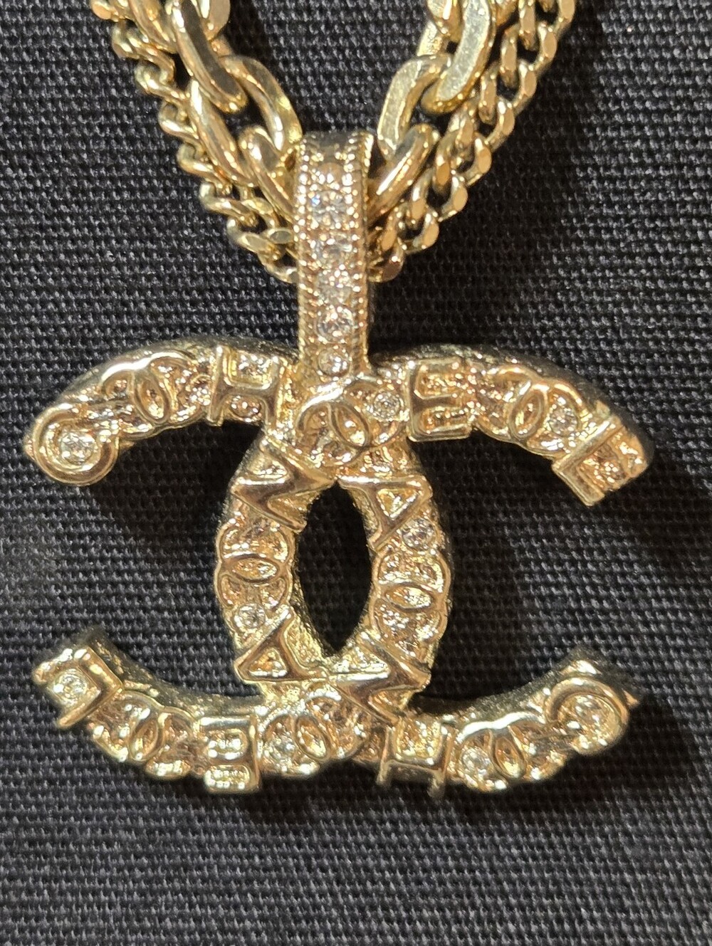 #188 - CHANEL COCO Mark 2-Row Rhinestone A21P Necklace gold